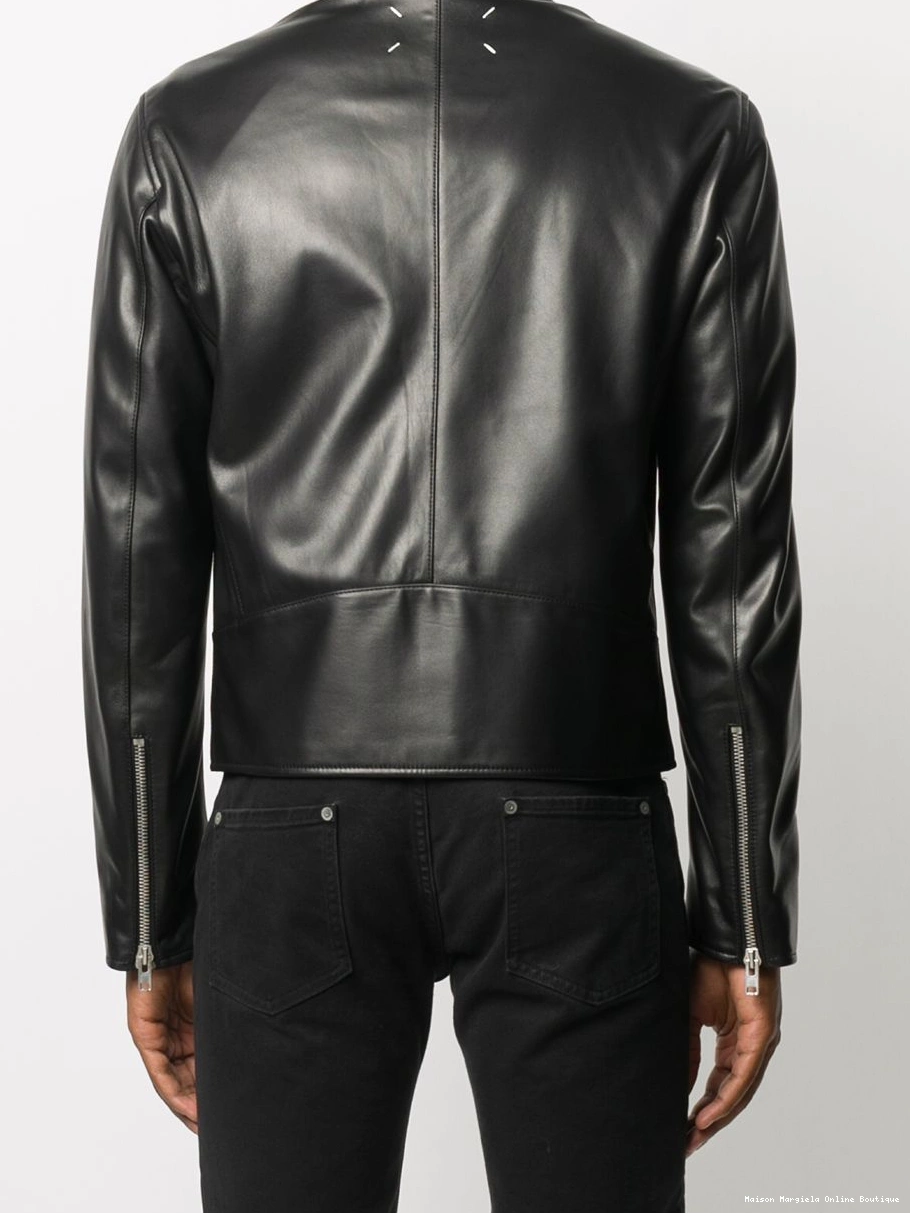 Affordable Maison mock Men neck Margiela leather jacket 0215