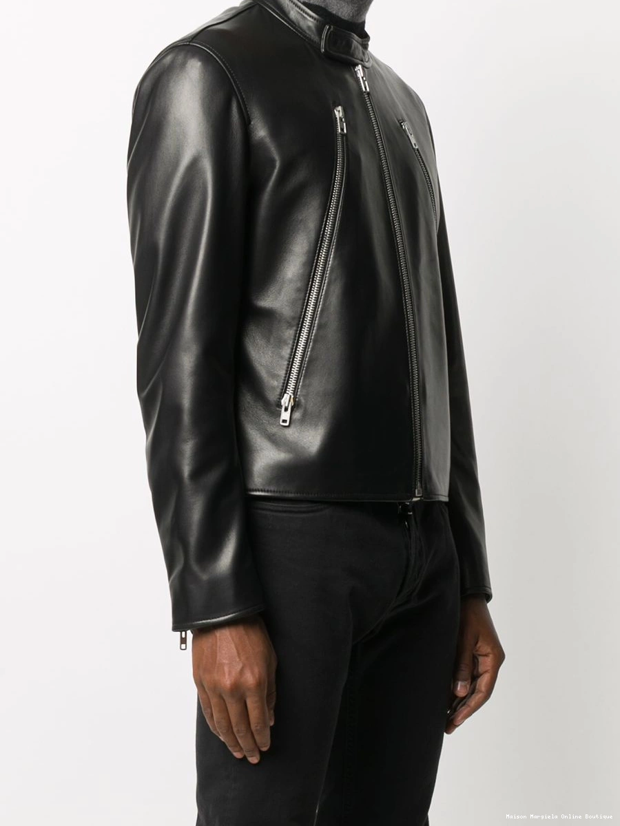 Affordable Maison mock Men neck Margiela leather jacket 0215