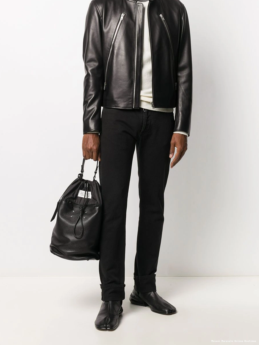 Affordable Maison mock Men neck Margiela leather jacket 0215